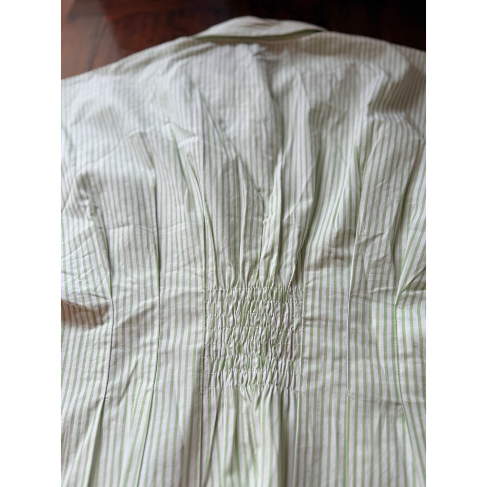 CeCe Womens Green White Striped Smocked Back Cotton Button Up Shirt Large - Picture 6 of 9